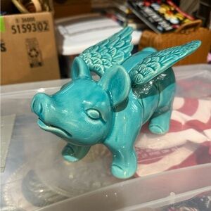 Ceramic Flying Pig Figurine - Teal